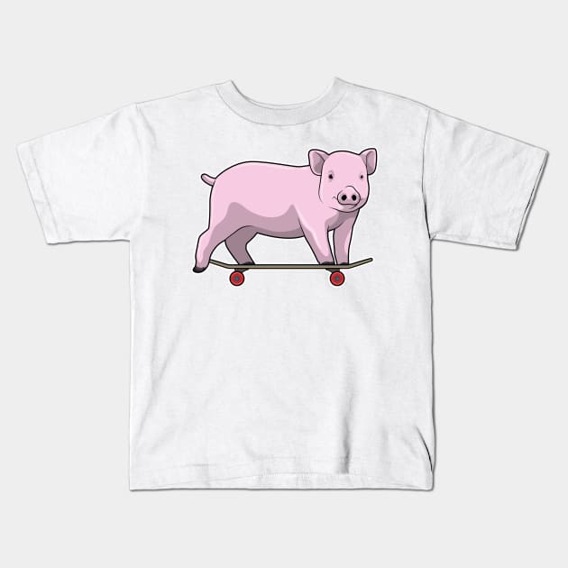 Pig as Skater with Skateboard Kids T-Shirt by Markus Schnabel